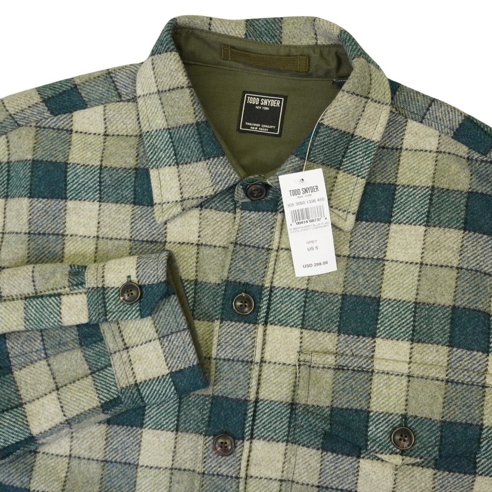 NEW‎ Todd Snyder Utility Overshirt Flannel Mens S Grey Blue Plaid Button Up